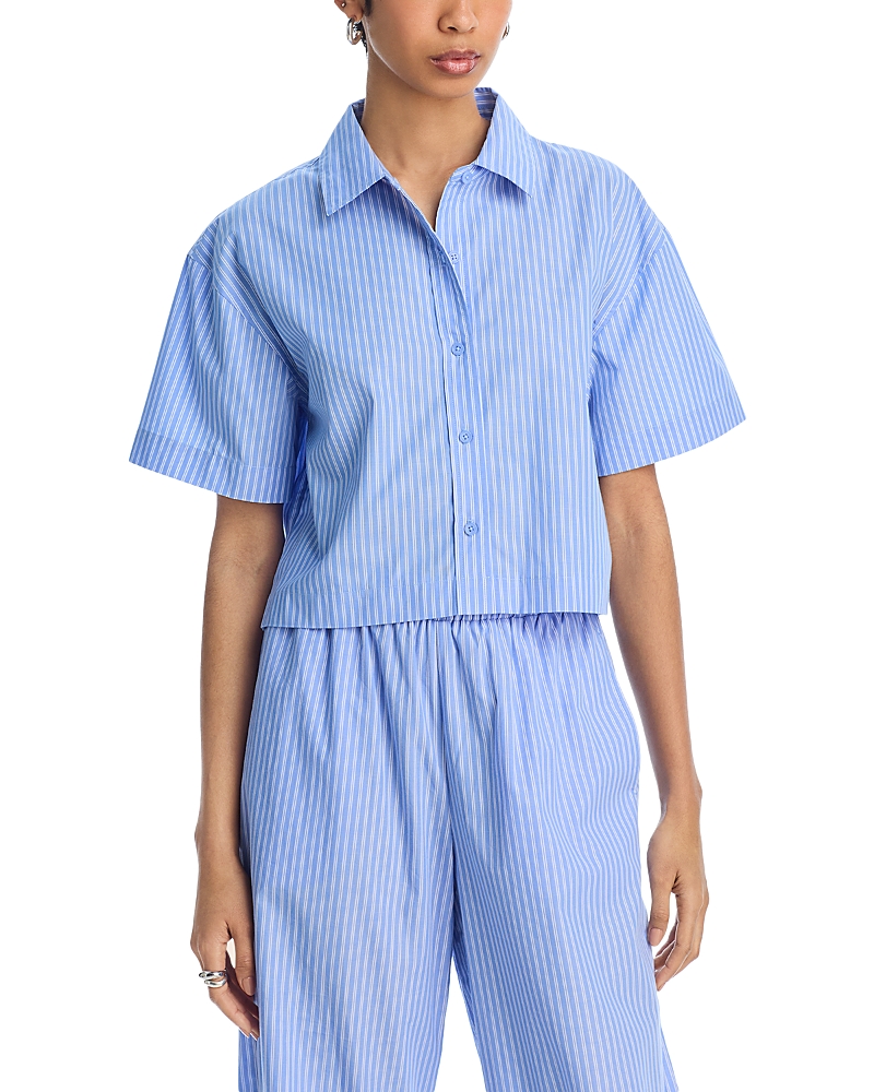 Steve Madden Tula Stripe Short Sleeve Button-up Shirt In Vintage Blue