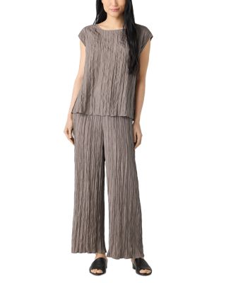 Crushed Silk Wide Leg Ankle Pants