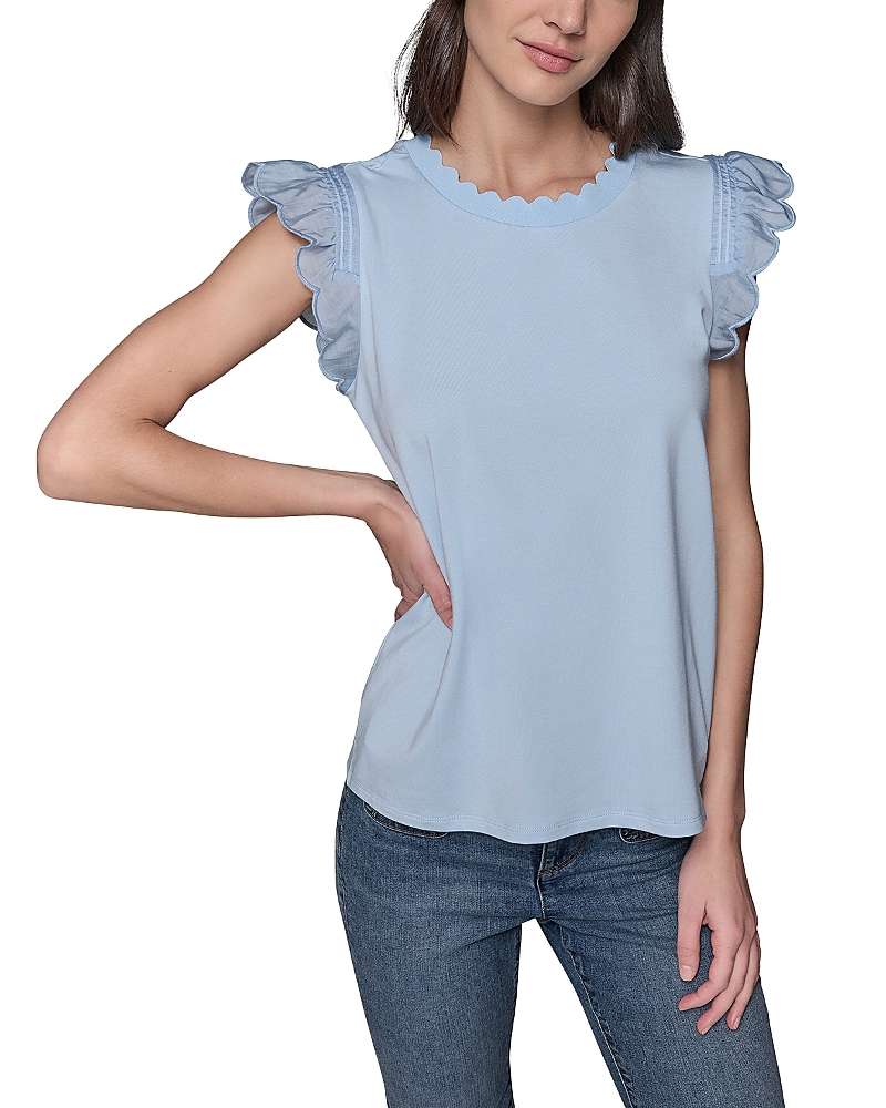 Shop Karl Lagerfeld Sleeveless Ruffled Top In Chambray Blue