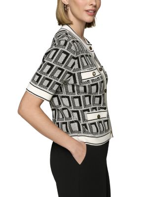 Logo Short Sleeved Crewneck Cardigan Sweater 