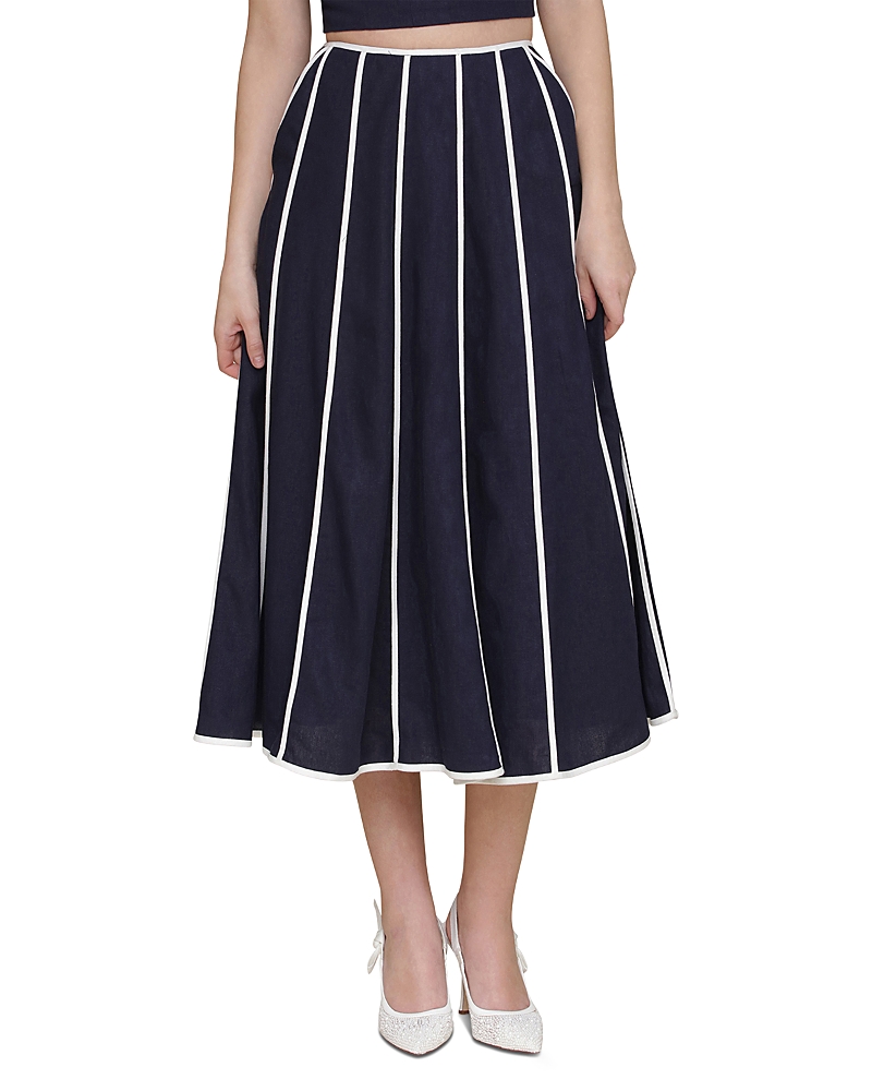 Shop Avec Les Filles Seamed Midi Skirt In Navy/white