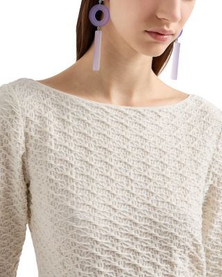 Long Sleeve Boatneck Textured Jersey Top