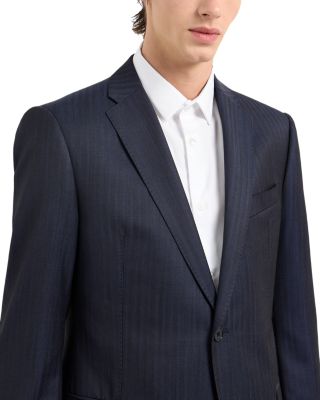 M Line Slim Fit Single Breasted Notch Lapel Suit in Herringbone Stripe Wool