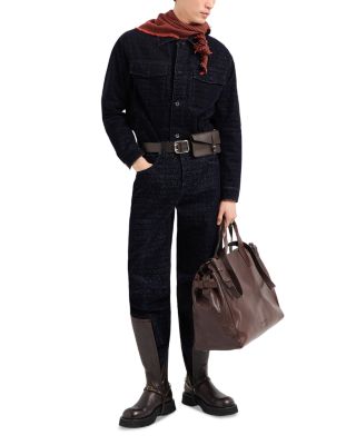 Loose Fit Flocked Logo Jeans in Navy Blue