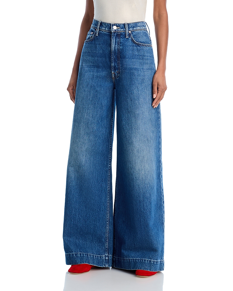 Mother The Headiner Sneak High Rise Wide Leg Jeans In Green Thumb