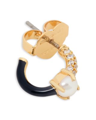 Imitation Pearl, Pav&eacute; & Enamel Huggie Hoop Earrings