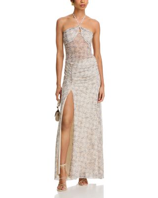 Britta Printed Mesh Halter Maxi Dress