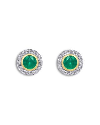 Moon & Meadow - 14K Yellow Gold Emerald, Blue Sapphire, Ruby & Diamond Halo Stud Earrings