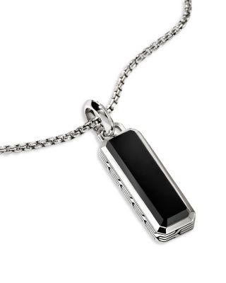 Men&#39;s Sterling Silver Modern Talisman Onyx Pendant Necklace, 22&amp;quot;