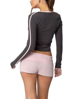 Contrast V Neck Long Sleeve T-Shirt