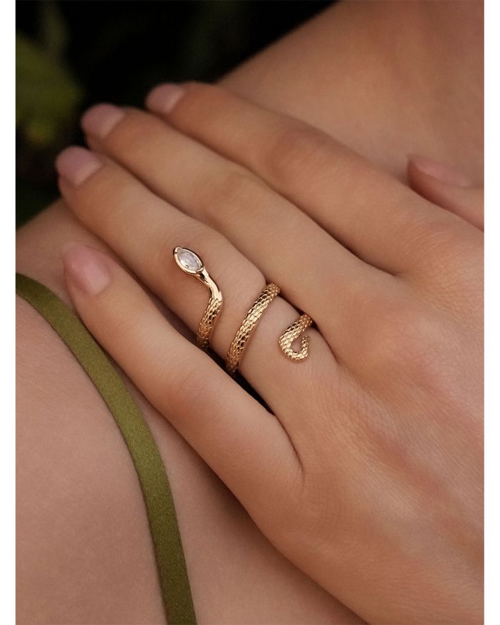Marquise Cubic Zirconia Coiled Snake Ring 18K Gold Plated