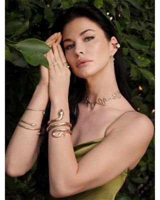 Serpentina Marquise Cubic Zirconia Coiled Snake Cuff Bracelet in 18K Gold Plated  