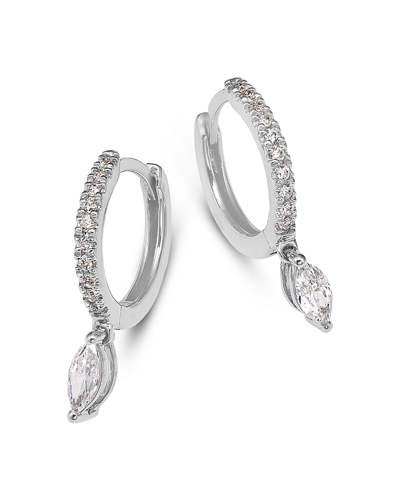 Bloomingdale's Fine Collection Diamond Marquis & Round Dangle Huggie Hoop Earrings In 14k White Gold, 0.37 Ct. T. W. In Silver