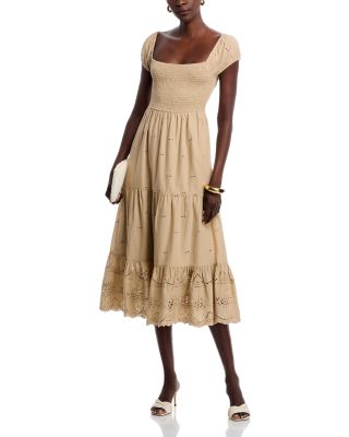 Eyelet Off The Shoulder Midi Dress