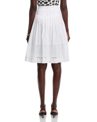 Pleated Eyelet Embroidered Skirt