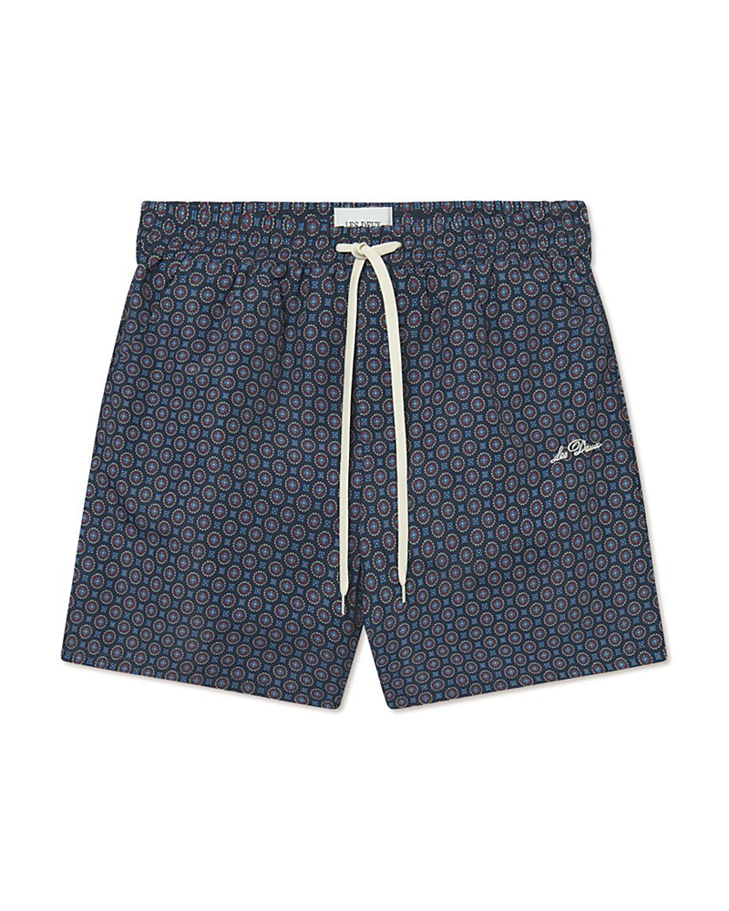 Les Deux Stan Ornament Printed 5.9 Swim Shorts In Navy