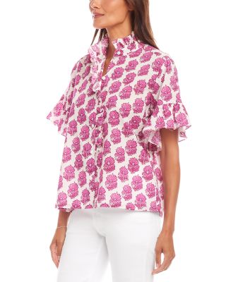 Short Sleeve Ruffle Trim Top	