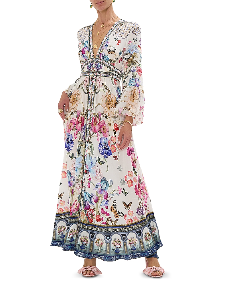 CAMILLA SHAPED WAISTBAND RUFFLE SLEEVE DRESS