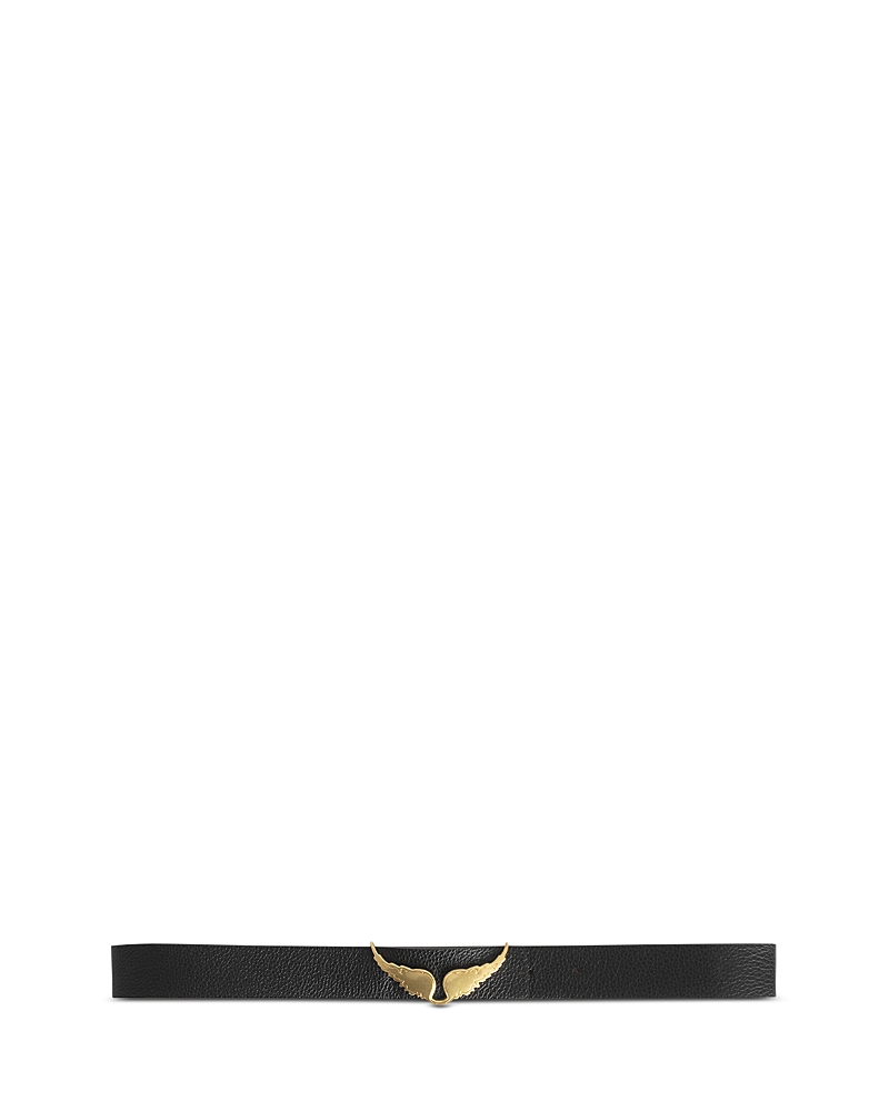 Zadig & Voltaire Womens Branded Wing-buckle Leather Belt Noir In Black