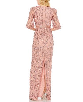 Sequined Elbow Sleeve Gown