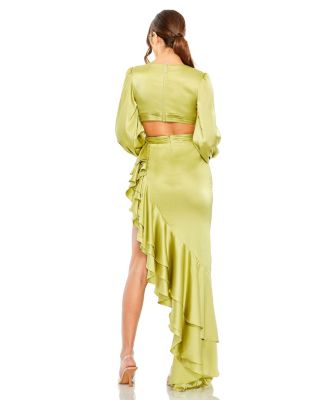 Cut Out Asymmetrical Ruffle Gown