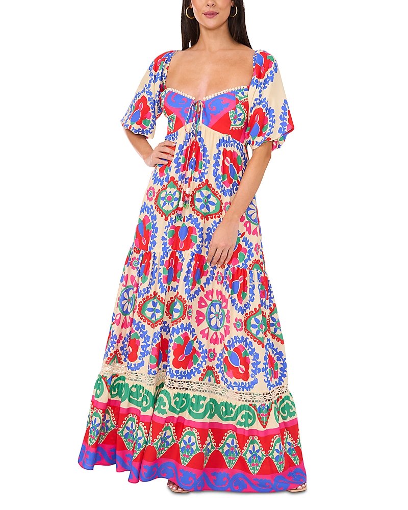 Shop Vince Camuto Printed Tiered Maxi Dress In Classic Navy