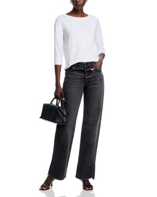 Boat Neck Three Quarter Length Sleeve Top 