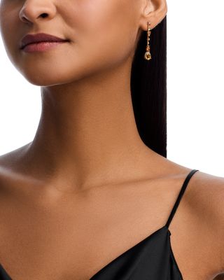 Citrine, Orange Sapphire & Diamond Linear Drop Earrings in 14K Yellow Gold 