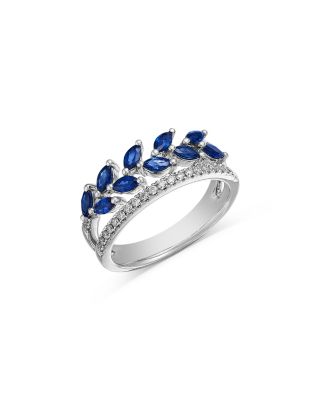 Blue Sapphire & Diamond Double Row Ring in 14K White Gold