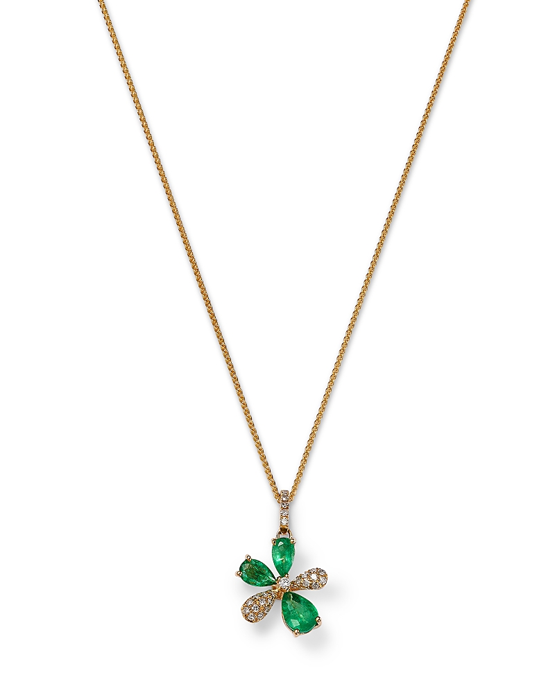 Bloomingdale's Fine Collection Emerald & Diamond Flower Pendant Necklace in 14K Yellow Gold, 18
