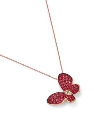 Ruby & Diamond Butterfly Pendant Necklace in 14K Rose Gold, 18"