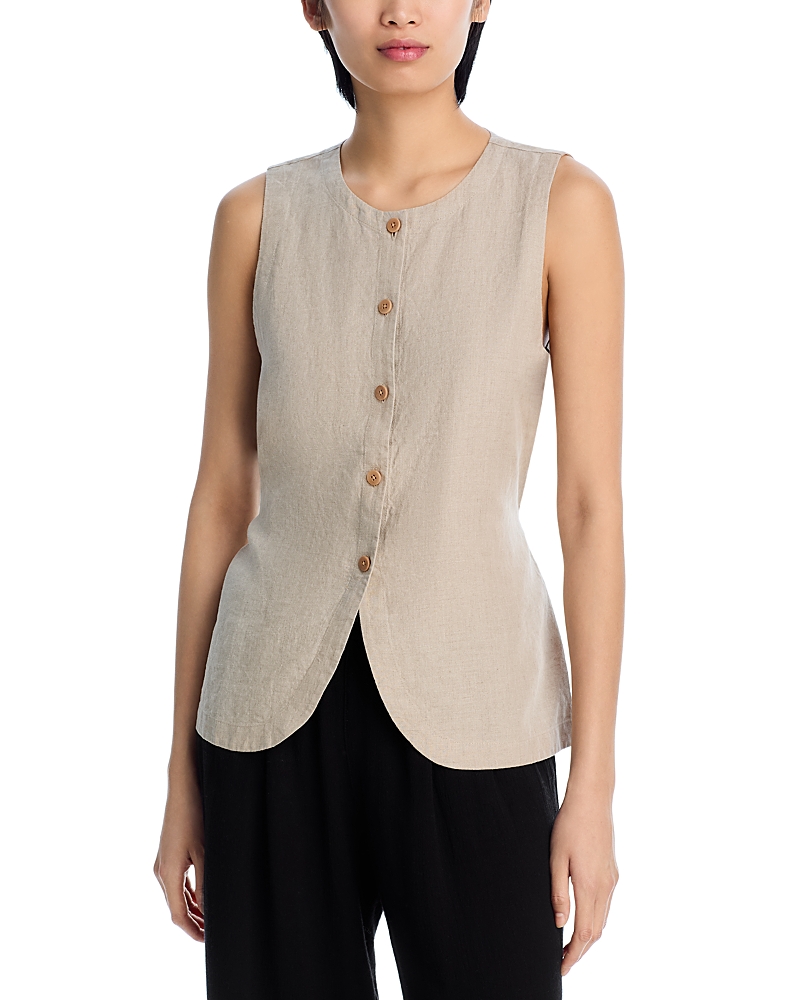 Eileen Fisher Linen Round Neck Long Vest