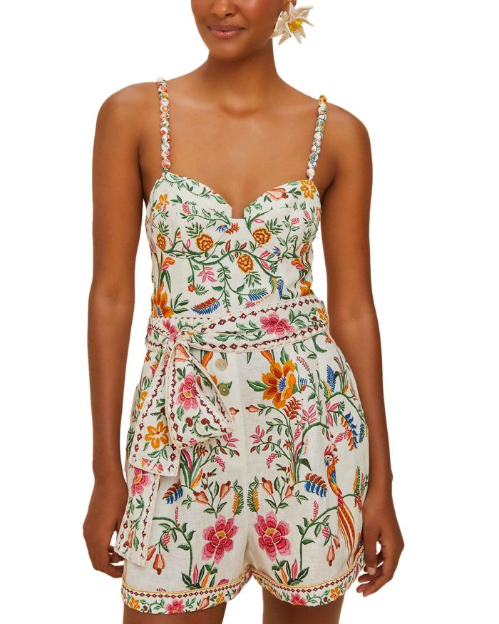 Delicate Forest Off White Linen Romper Swim Cover-Up