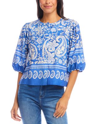 Puffed Sleeve Paisley Print Blouse