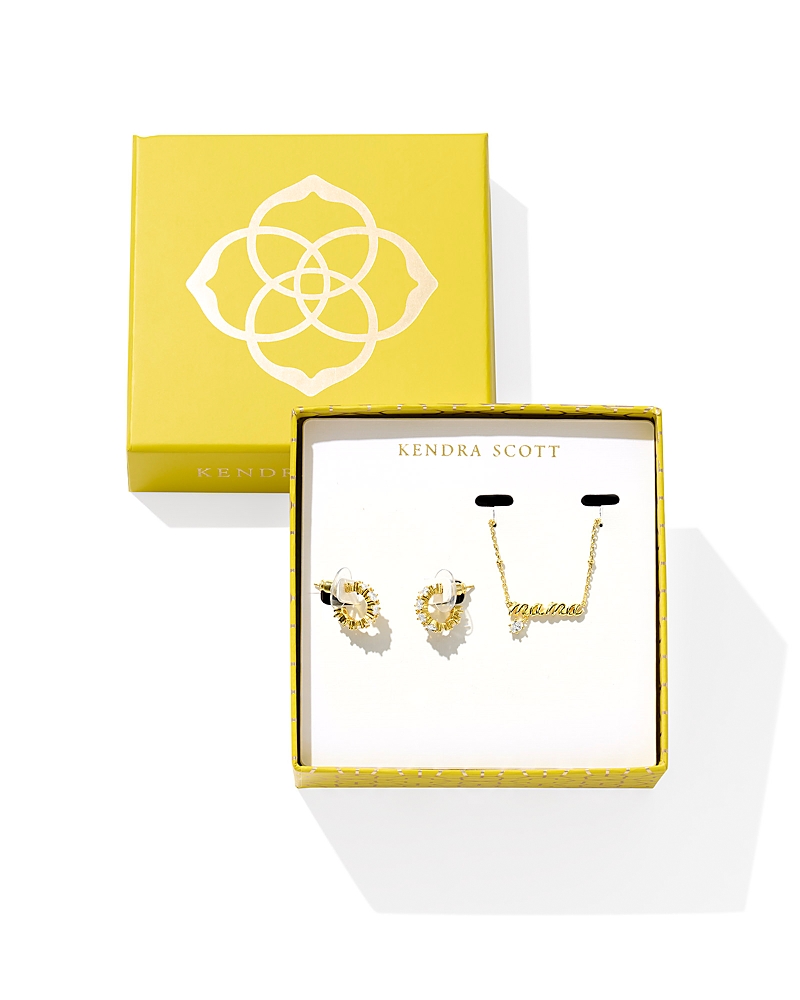 Kendra Scott Cubic Zirconia Mama Necklace & Cailin Hoop Earrings Set In 14k Gold Plated In Gold