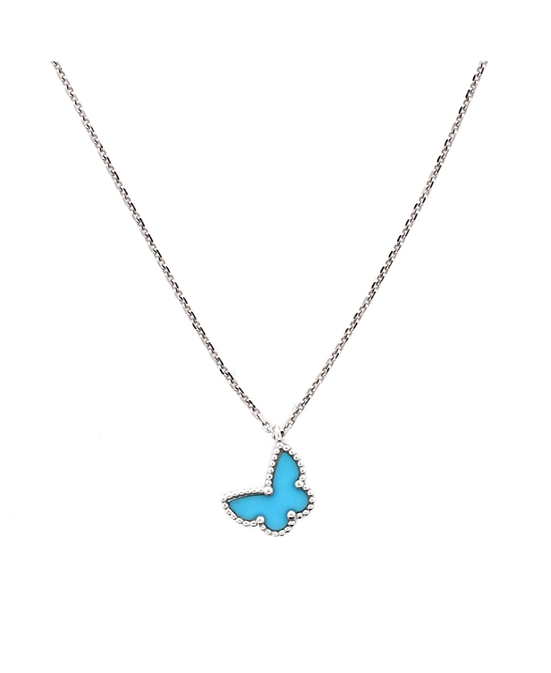 Pre-owned Pre-owned Van Cleef & Arpels Van Cleef & Arpels Sweet Alhambra Butterfly Pendant Necklace 18k White Gold With Turquoise