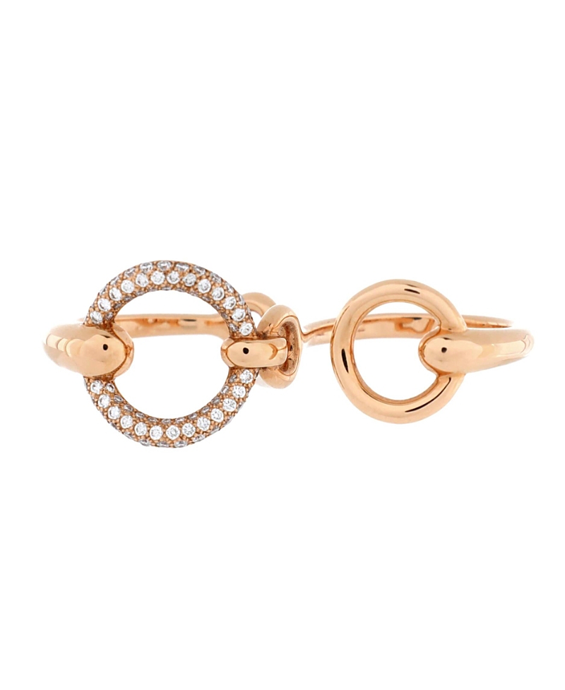 Pre-owned Pre-owned Hermes Hermes Large Filet D'or Double Ring 18k Rose Gold With Diamonds