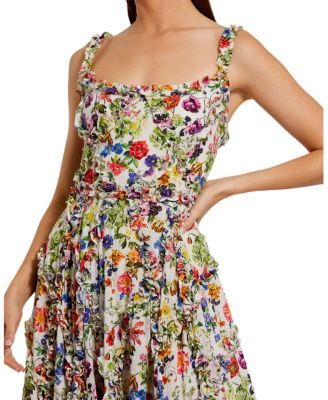 Ruffle Floral Sweetheart Neck Gown