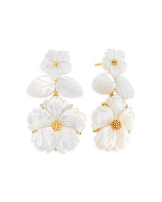 Mermaid Garden Mother Of Pearl Flower Drop Earrings in 18K Gold Plated