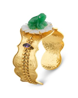 Villandry Mixed Stone Frog On Flower Cuff Bracelet in 18K Gold Plated