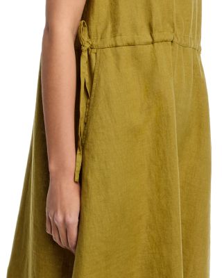 Linen Ballet Neck Cap Sleeved Dress