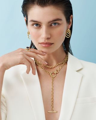 DY Mercer Triple Ring Drop Earrings in 18K Yellow Gold with Diamonds, 35.6mm