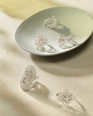 Diamond Pav&eacute; Bow Statement Ring in 14K White Gold, 1.00 tcw  