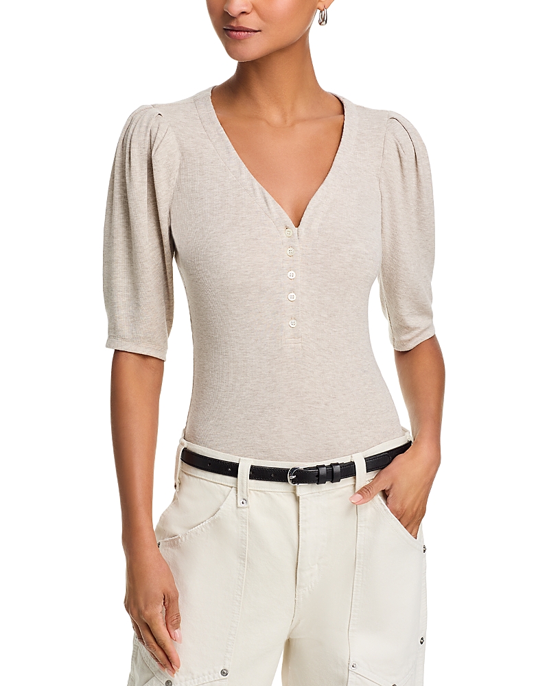 Frame Henley Top In Oatmeal Heather