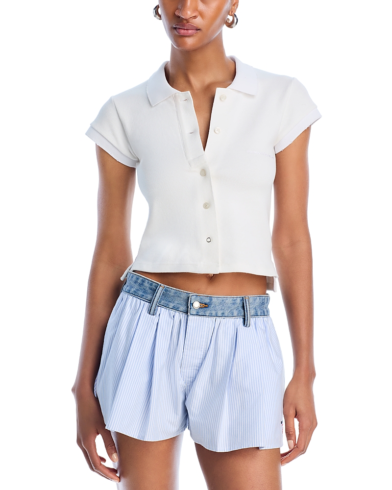 Alexander Wang T T By Alexander Wang Oxford Striped Cotton Boxer Shorts With Pleats In White