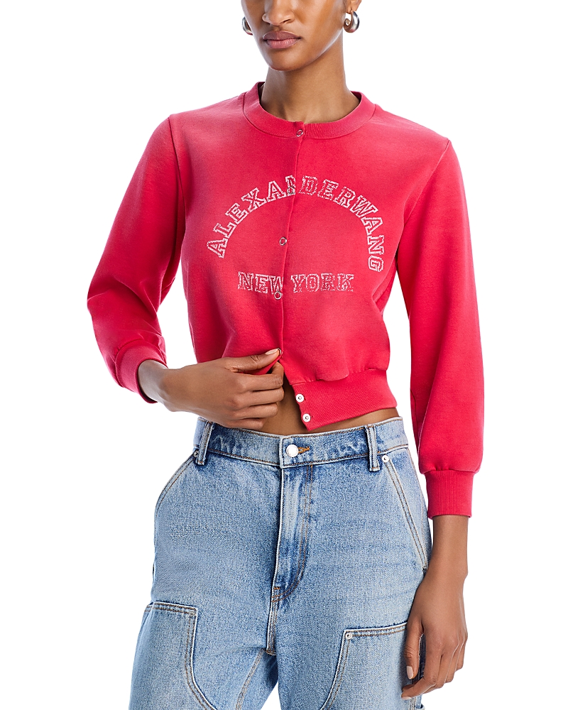Alexander Wang T Alexanderwang. T Shrunken Snap Front Sweatshirt In Sunfade Bombshell