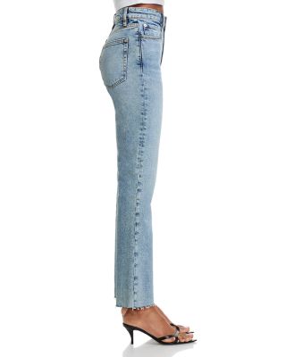 The Ruler Crop High Rise Straight Jeans in Indigo Vintage Fray