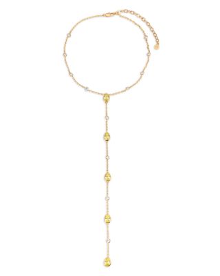 Mixed Cubic Zirconia Lariat Necklace in 18K Gold Plated, 15"-18" 