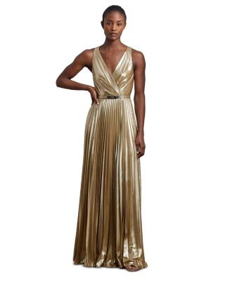 Ralph Lauren - Belted Metallic Chiffon Surplice Gown