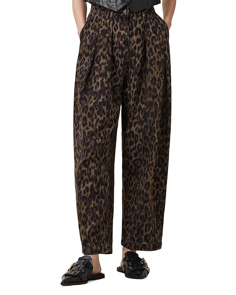 Allsaints Womens Leopard Brown Becca Leopard-print Denim Trousers